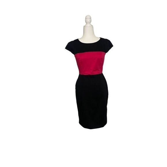 French Connection Fuchsia and Black Color Block Fitted Dress - Picture 1 of 7